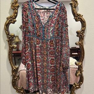 Anthropologie Floral Bohemian Dress with Blue Accents size XL worn once